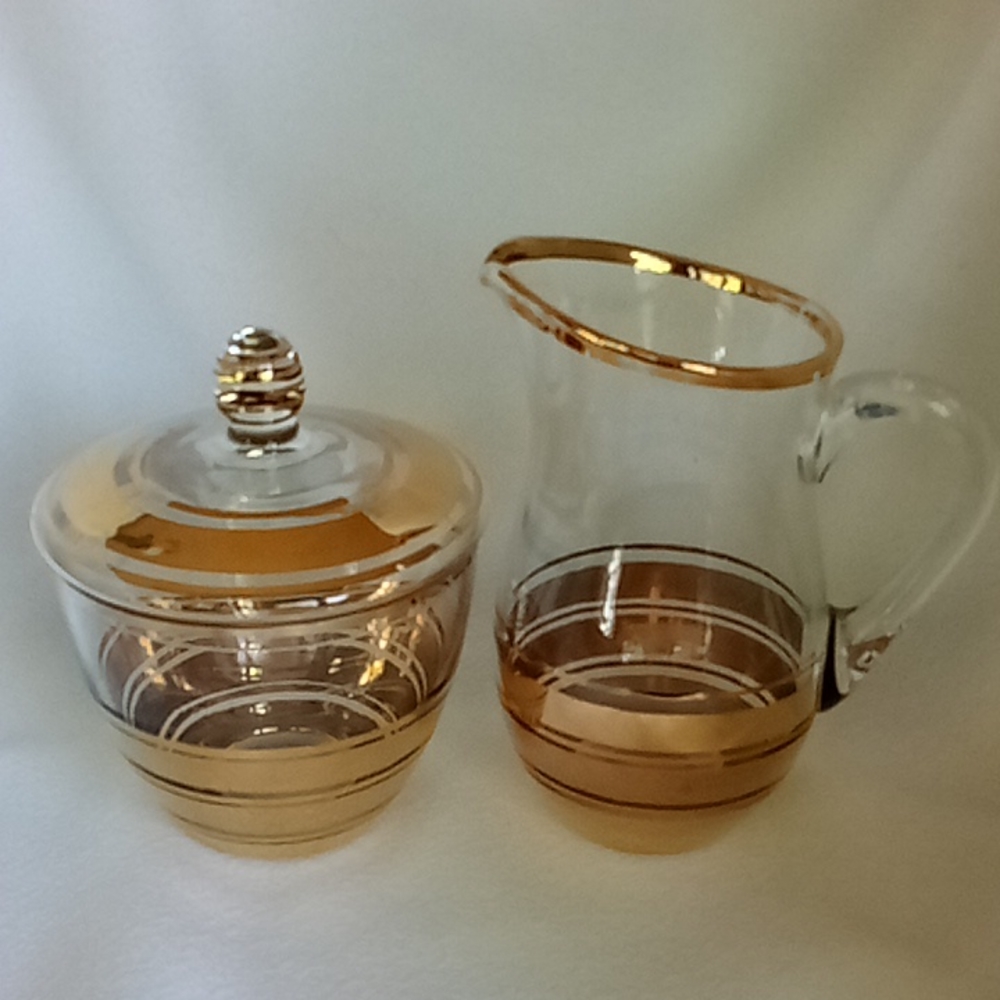 Beautiful Romanian glass mid-century sugar and creamer
